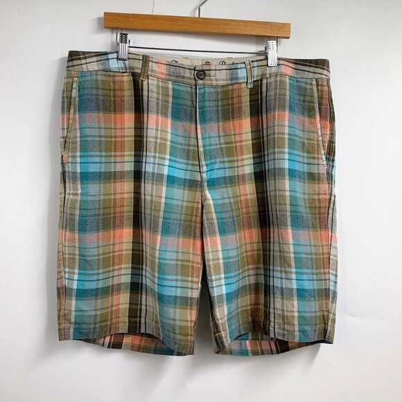 Tommy Bahama Men's Relax Golf Chino Linen Blend Multi Color Plaid Shorts Size 38 - Picture 1 of 11